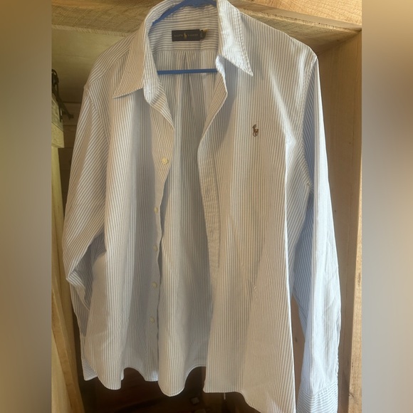 Women’s Ralph Lauren Blue Stripped Button Up - Like New - Picture 1 of 2